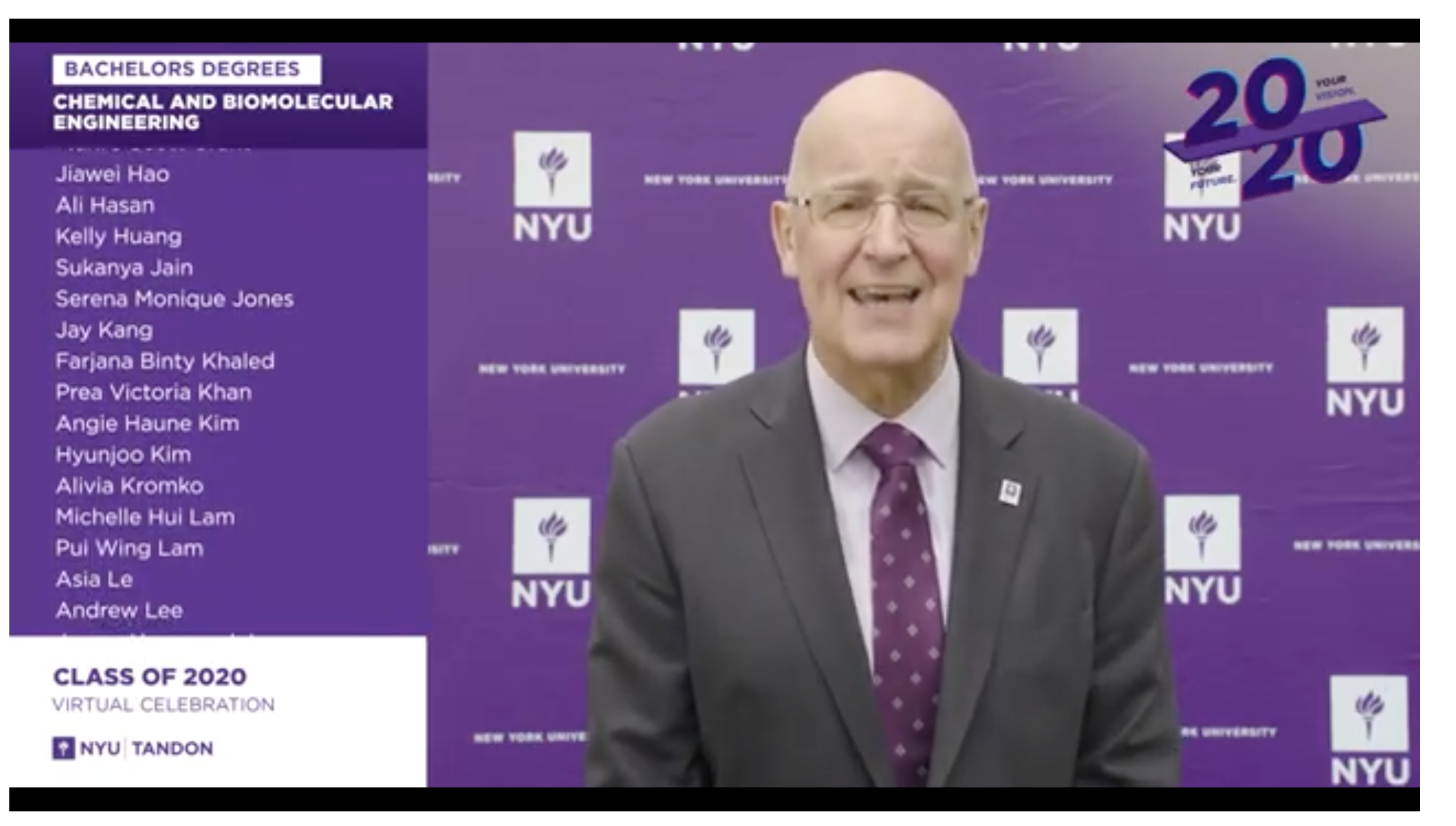 screenshot of NYU President Hamilton